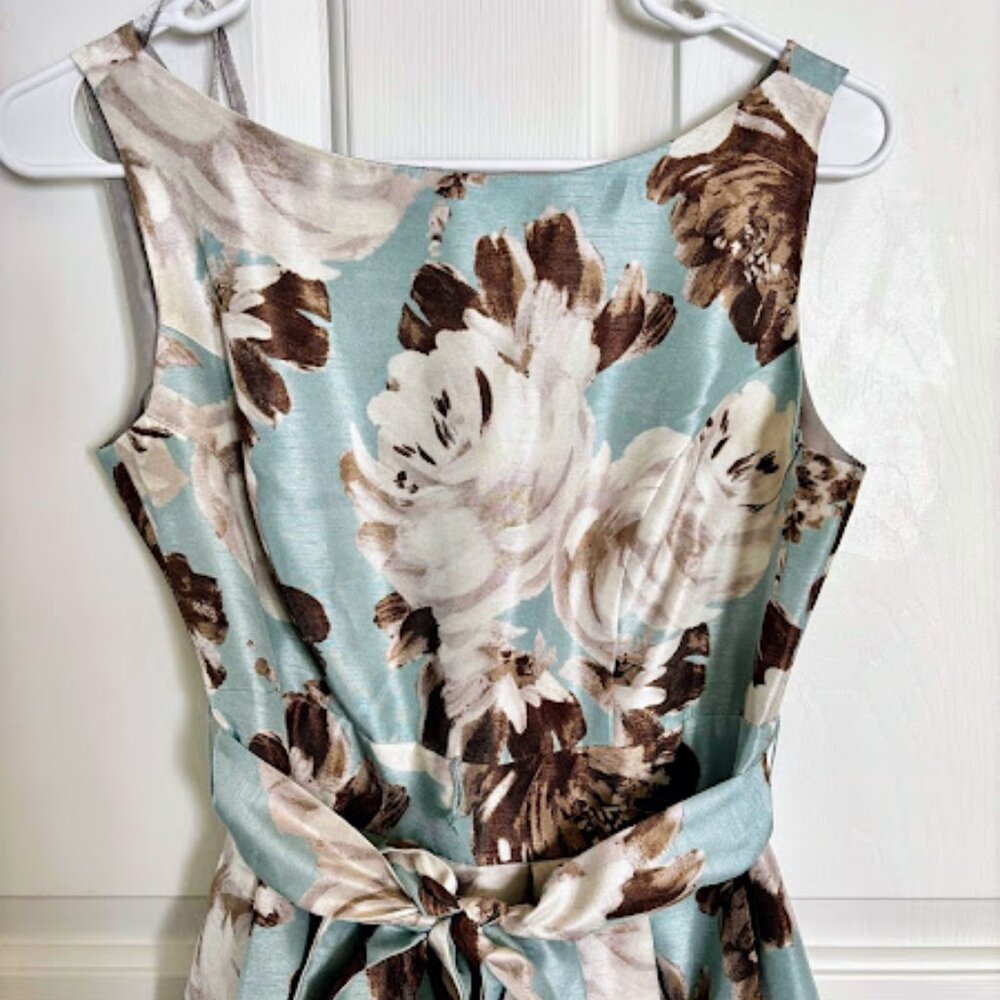 J. Howard Women’s Sleeveless Cocktail Dress Size 6 Blue, Brown & White Flowers